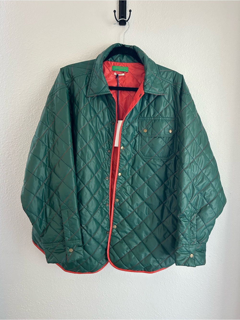 Clare V Quilted Green and Orange Reversible Puffer Jacket - Picture 2 of 8